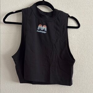 Madhappy Black Muscle Tee with Mandarin Collar and Crop Style